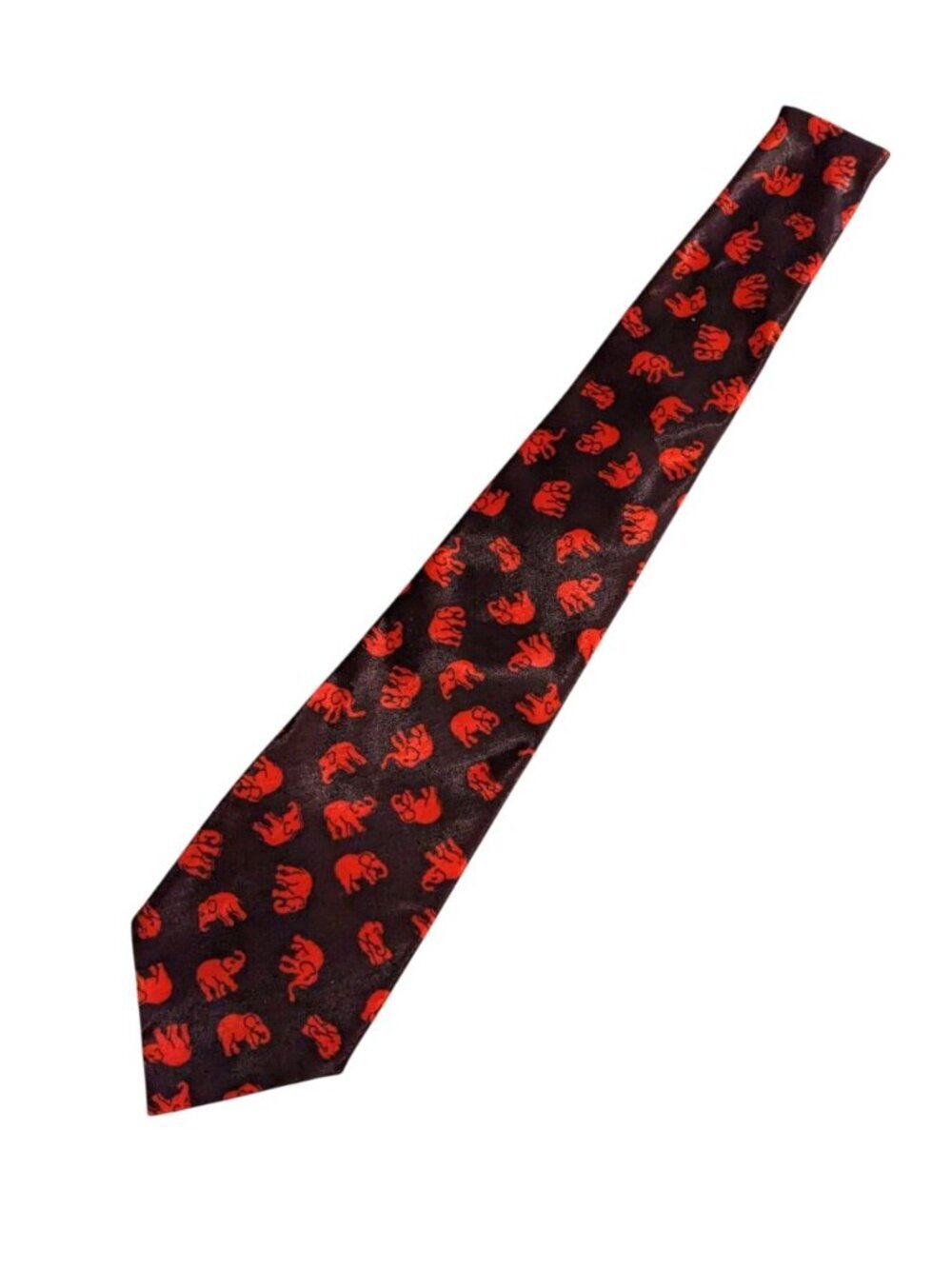 Thai Silk Mens Elephant Print Neck Tie 100% Silk Made In Thailand Black Red